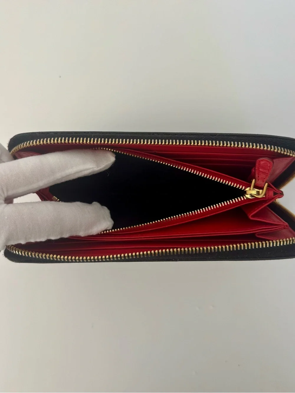 Prada Black Saffiano Zip-Around Clutch with Gold Logo